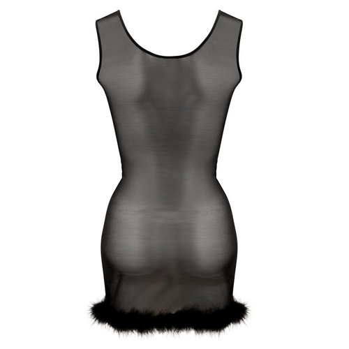 Escora Hauchzartes Negligee Kleid mit Federrock und V-Ausschnitt Schwarz XS (36)